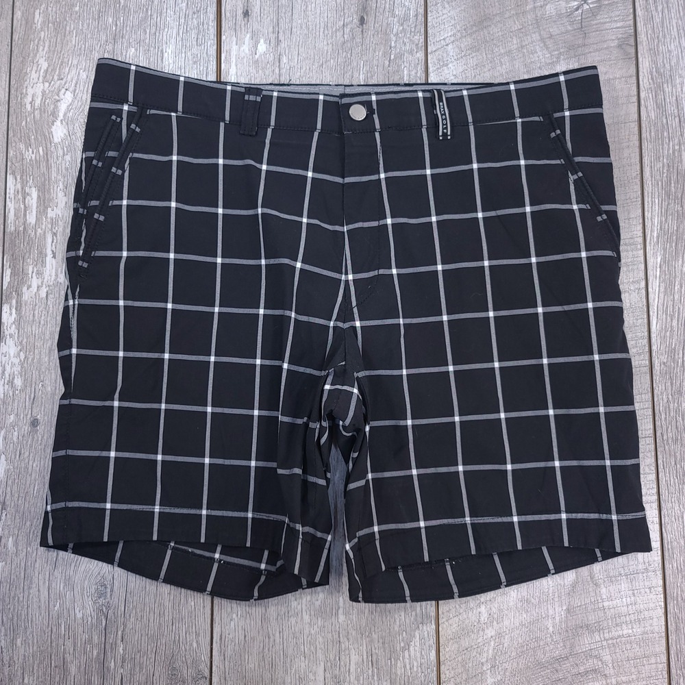 Brax Golf Shorts Mens 38 Black Plaid Kyle MT/MB Windowpane Performance Stretch